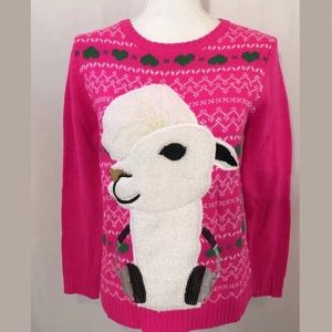 Not ugly Christmas party sweater llama pink